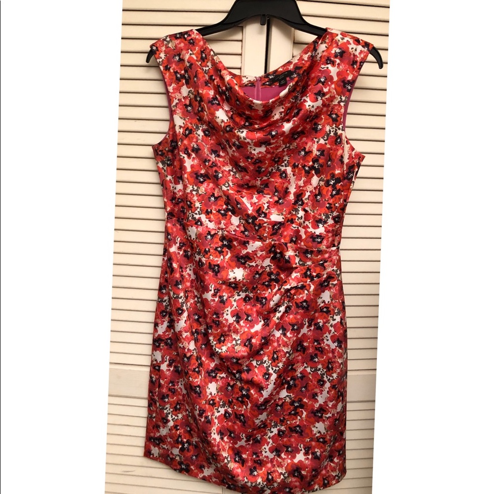 Ann Taylor Poppy Floral Lined Sheath Dress with Side Ruching 8 Petite